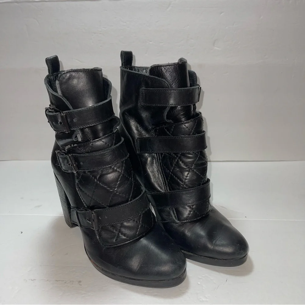 All Saints Buckle Up Leather Boots Size 7.5/ EU 38